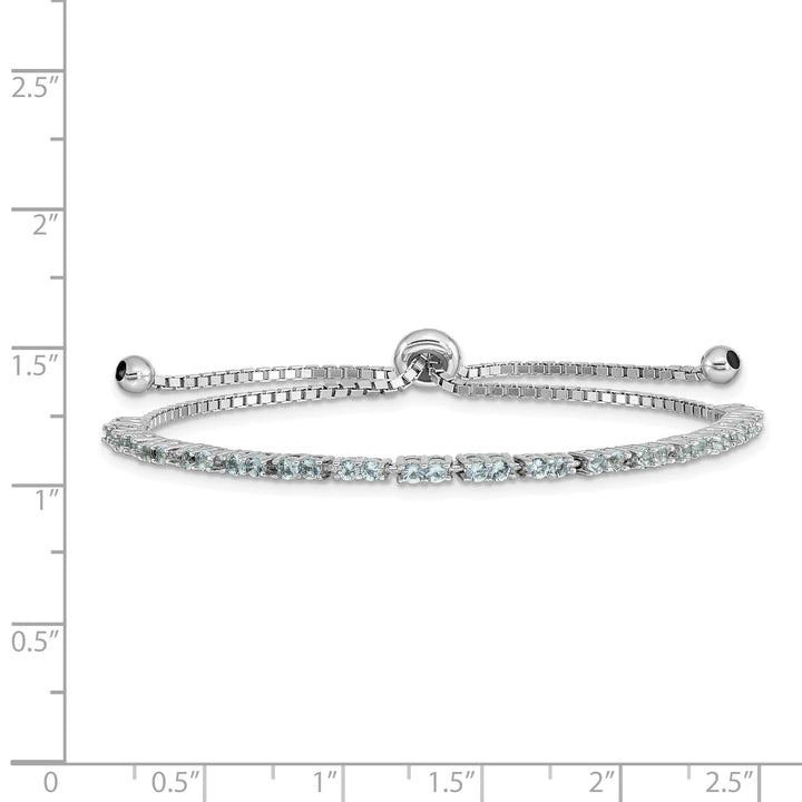 Sterling Silver Rhodium-plated March Light Blue CZ Bolo Bracelet