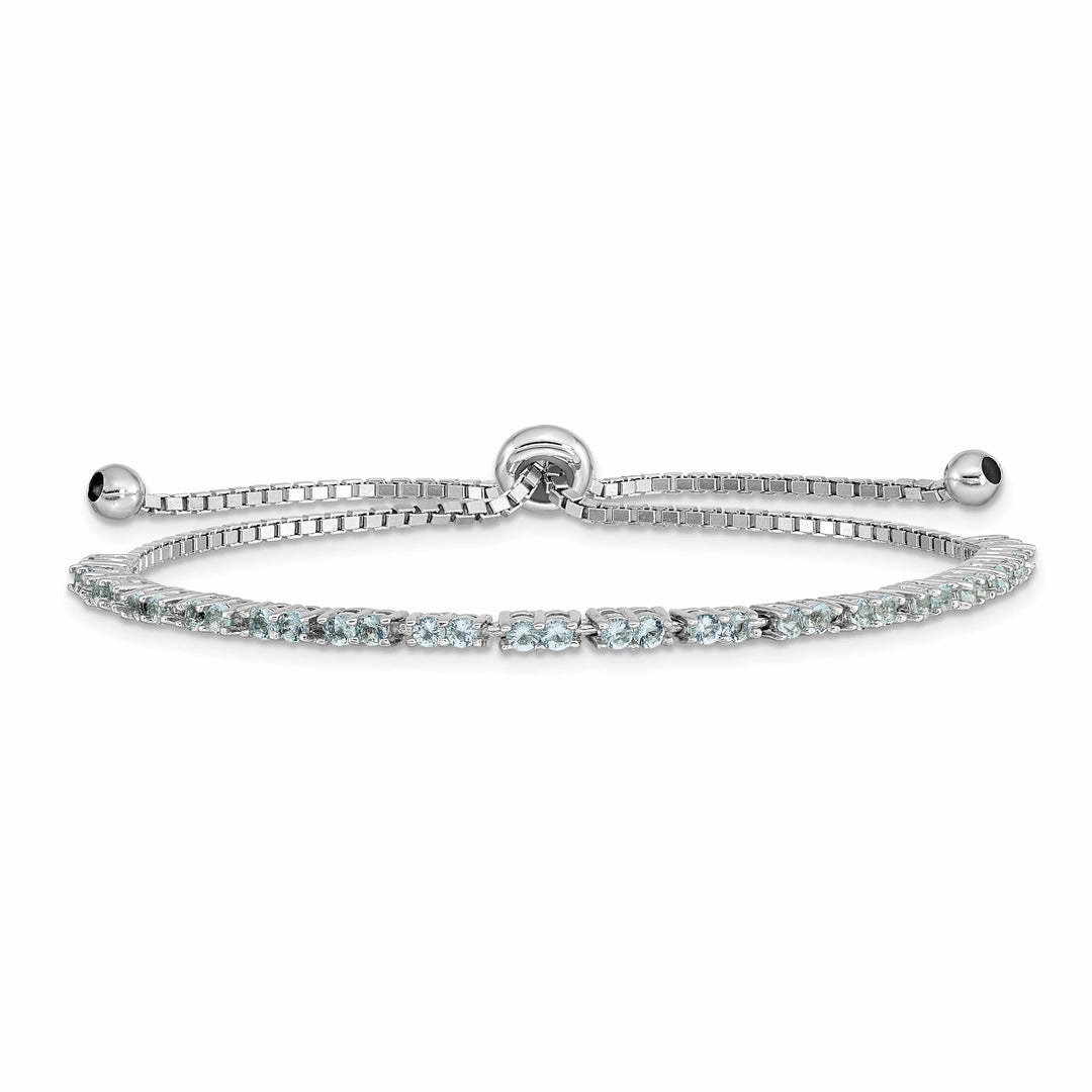 Sterling Silver Rhodium-plated March Light Blue CZ Bolo Bracelet