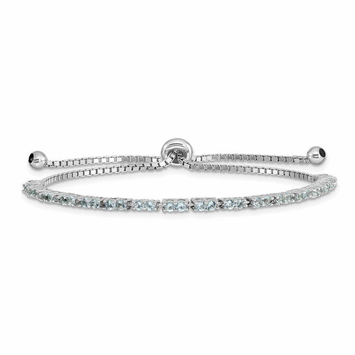 Sterling Silver Rhodium-plated March Light Blue CZ Bolo Bracelet