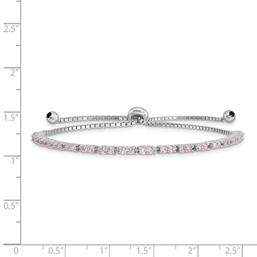 Sterling Silver Rhodium-plated October Pink CZ Bolo Bracelet