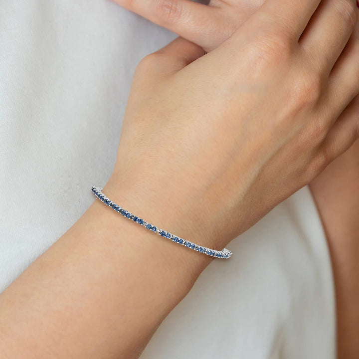 Sterling Silver Rhodium-plated September Blue CZ Bolo Bracelet