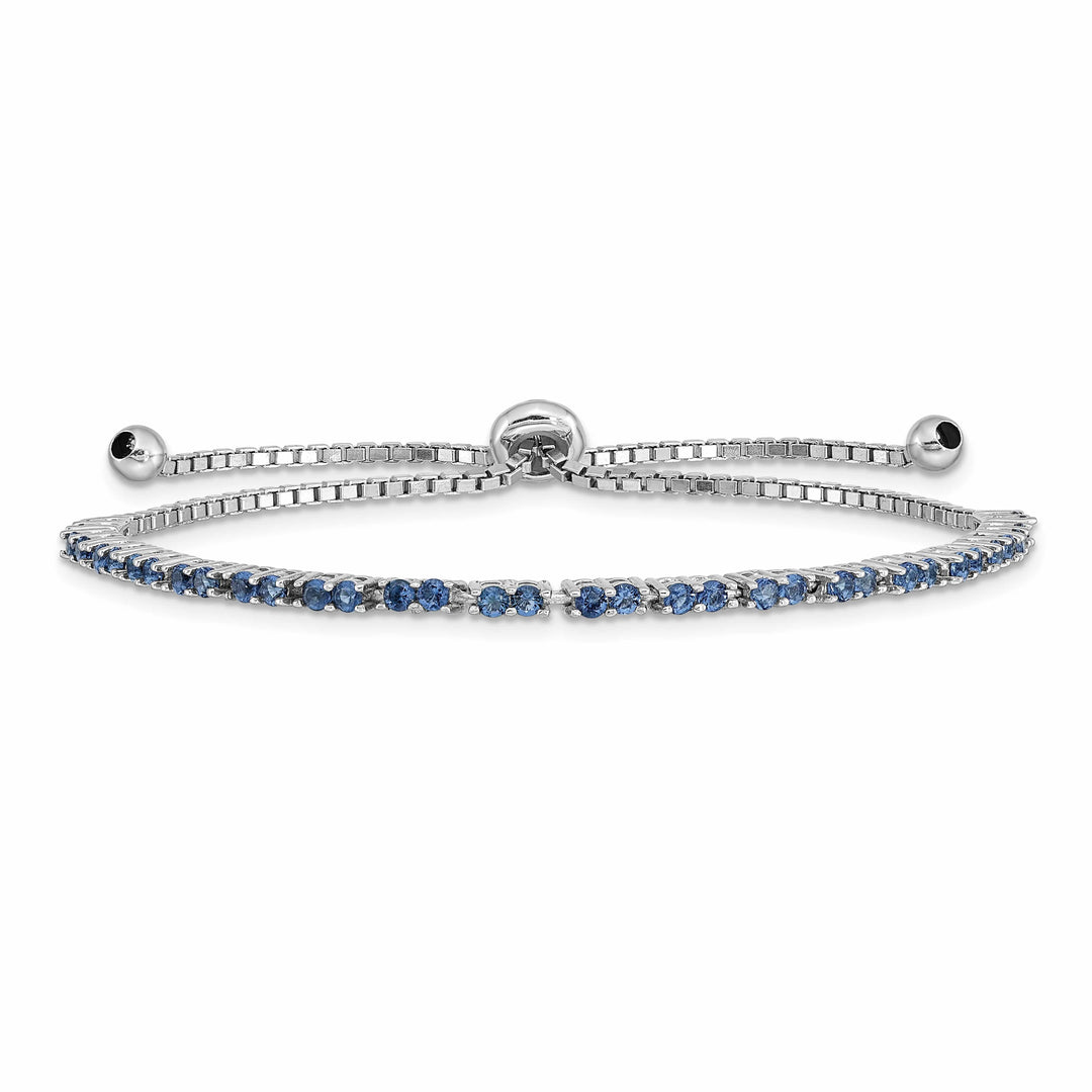 Sterling Silver Rhodium-plated September Blue CZ Bolo Bracelet