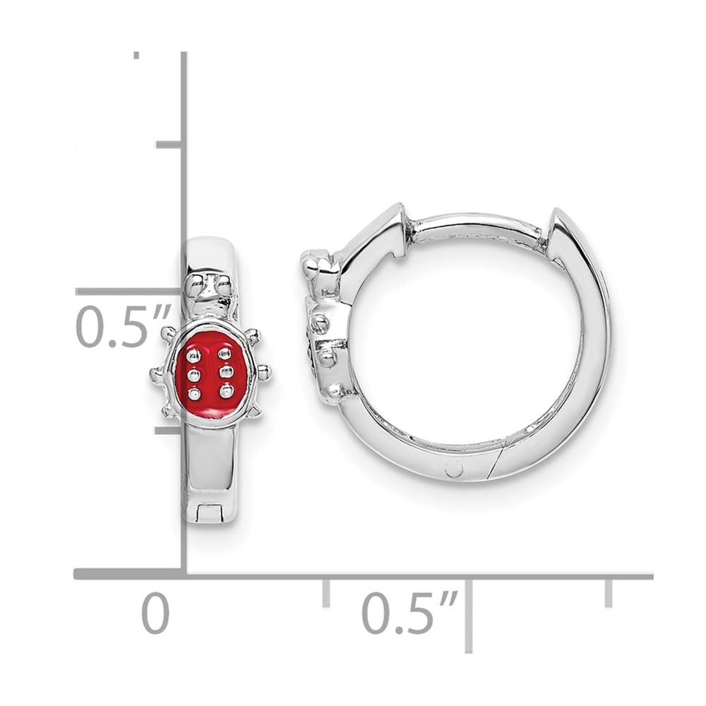 Sterling Silver Polished Red Enameled Ladybug Round Hoop Earrings
