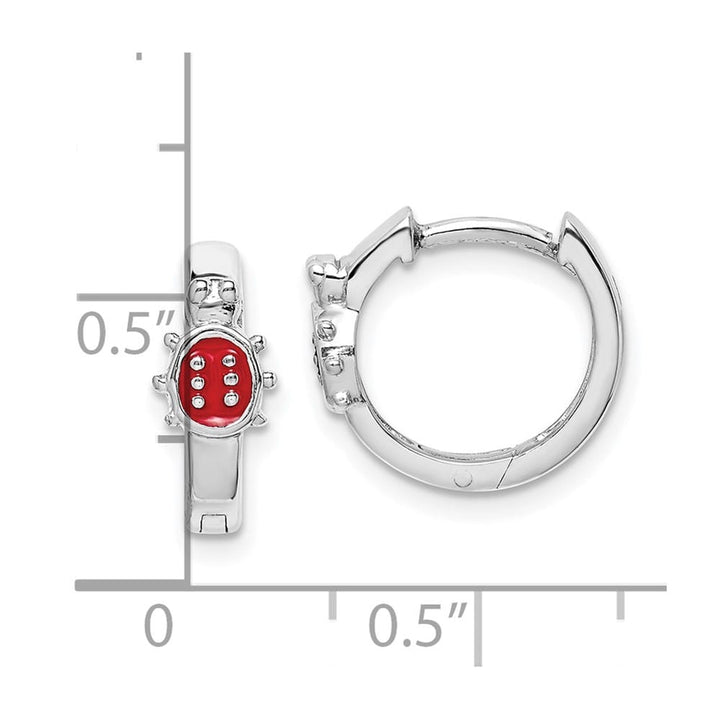 Sterling Silver Polished Red Enameled Ladybug Round Hoop Earrings