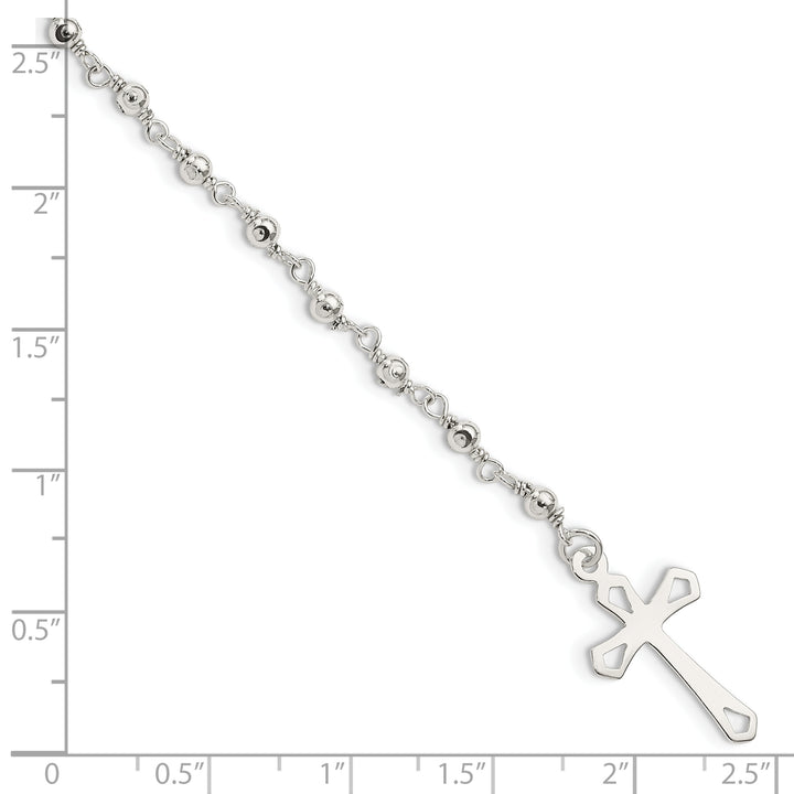Sterling Silver Polished Bead Rosary 7.5 inch Bracelet