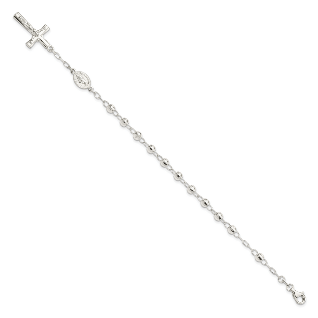 Sterling Silver Polished Beaded Rosary 7.5 inch Bracelet
