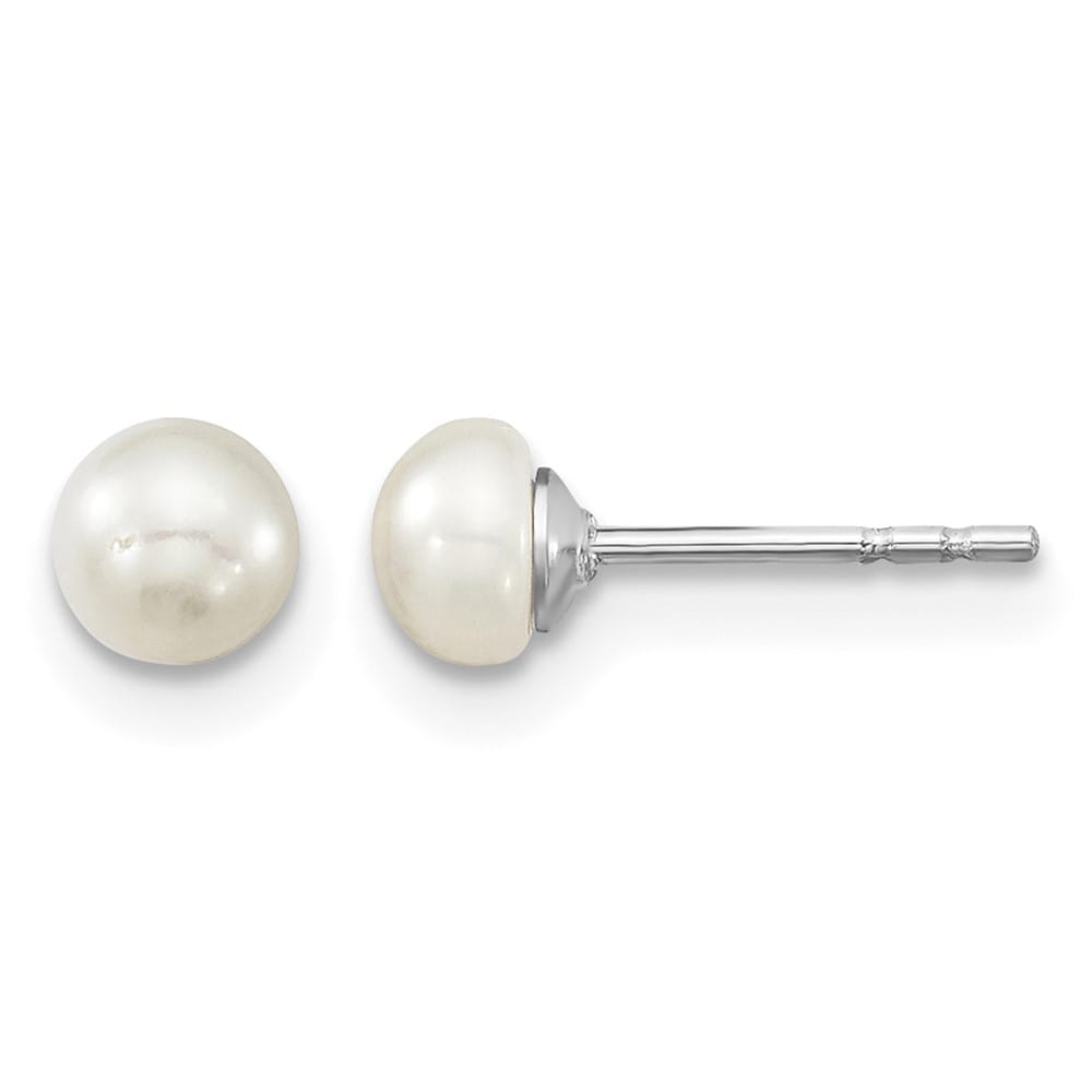 Sterling Silver Rhodium-plated 4-5mm White Semi-Round Freshwater