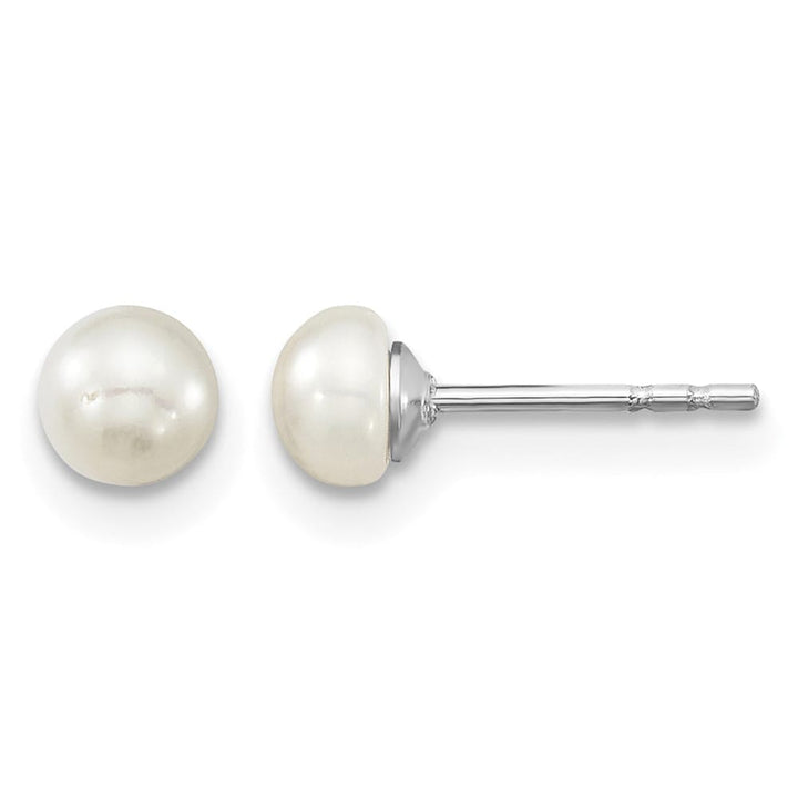 Sterling Silver Rhodium-plated 4-5mm White Semi-Round Freshwater