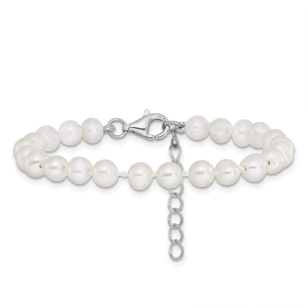 Sterling Silver Rhodium-plated 4-5mm White Semi-Round Freshwater