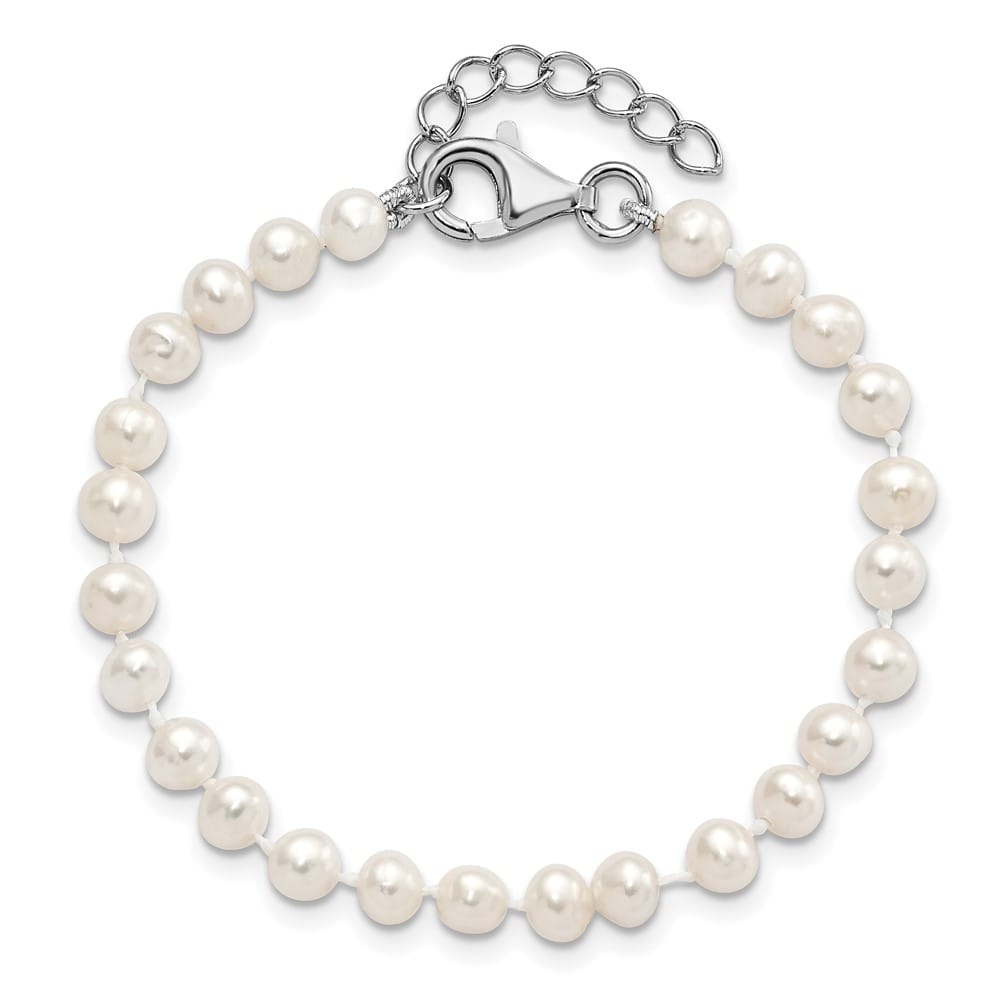 Sterling Silver Rhodium-plated 4-5mm White Semi-Round Freshwater