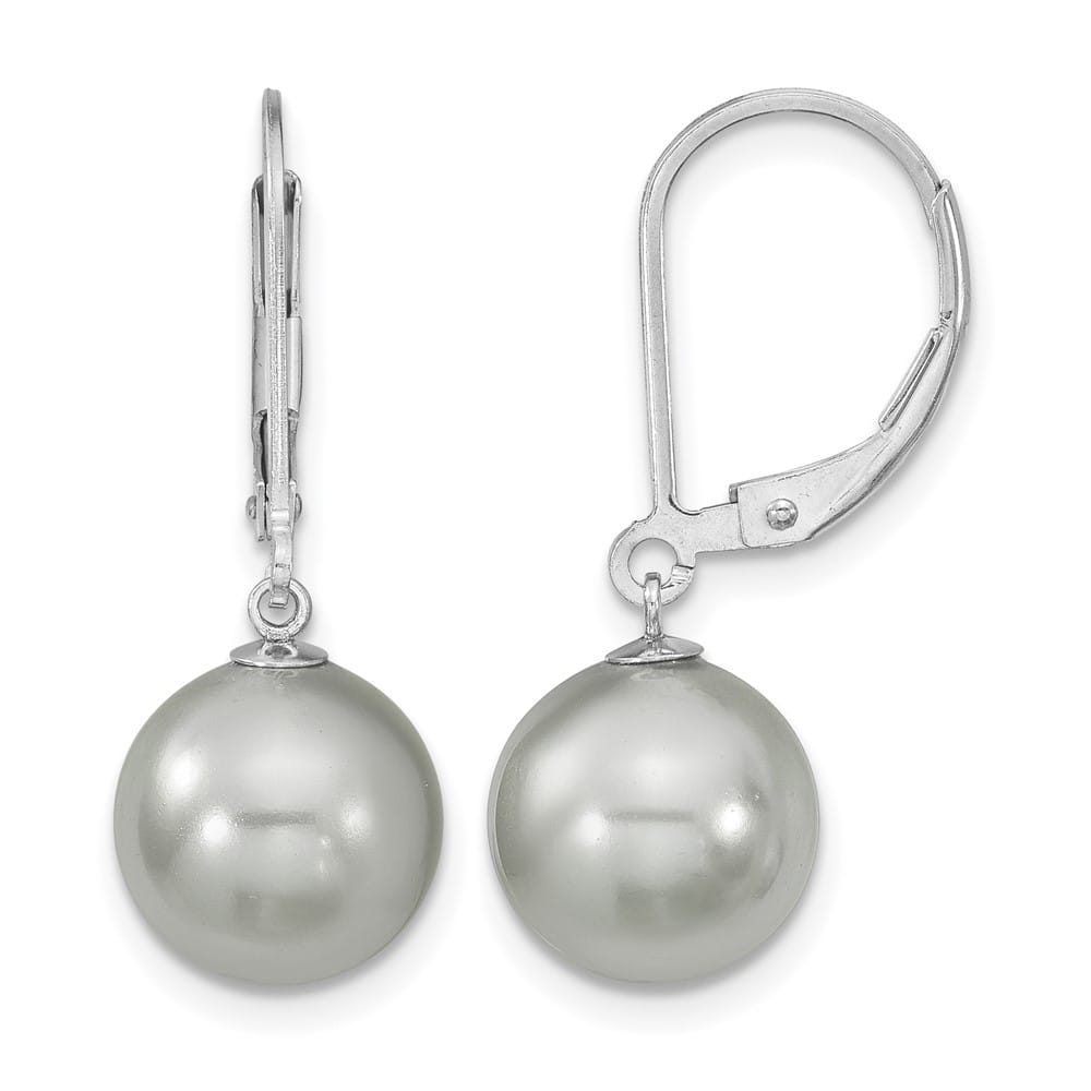 Sterling Silver 10-11mm Shell Pearl Leverback Dangle Earrings, view 1 of 4
