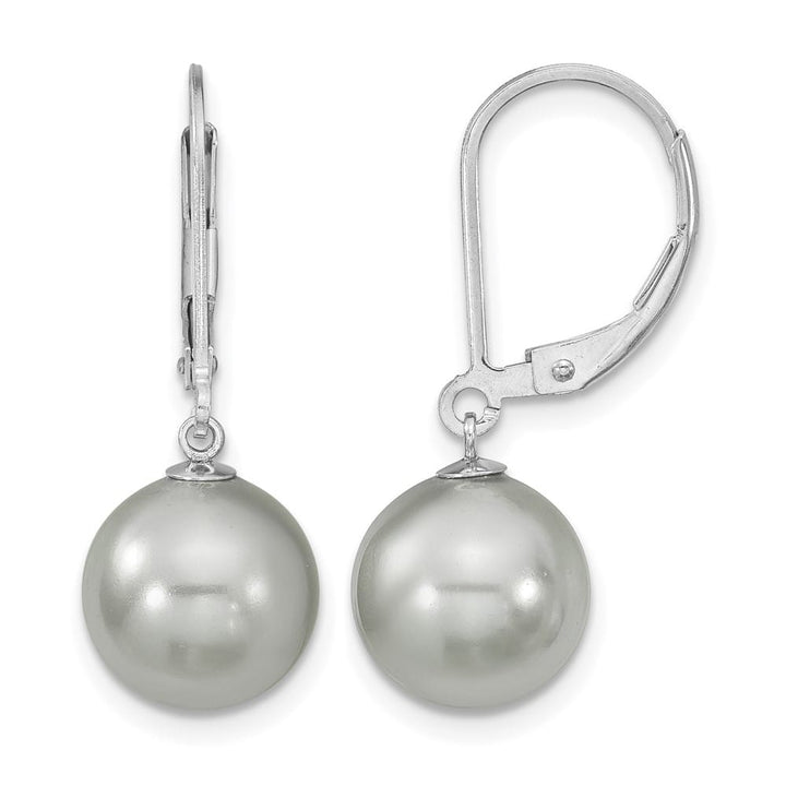 Sterling Silver 10-11mm Shell Pearl Leverback Dangle Earrings, view 1 of 4