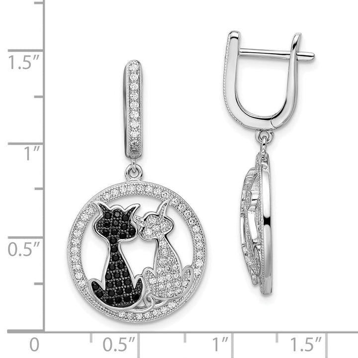 Sterling Silver Embers 194 Black White CZ Dangle Hoop Earrings, view 4 of 4