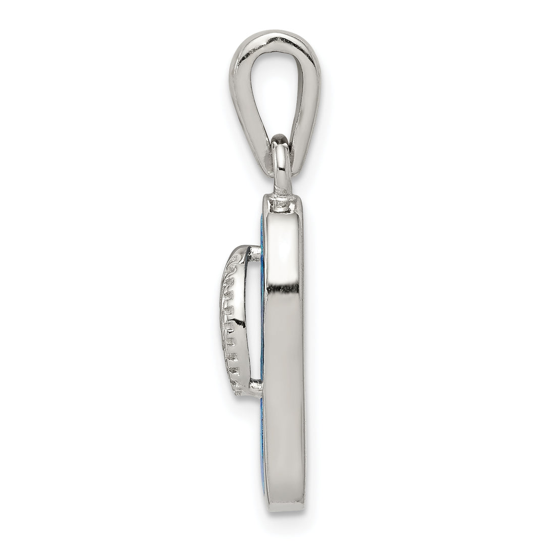 Sterling Silver Created Blue Inlay Opal Sandal Pendant