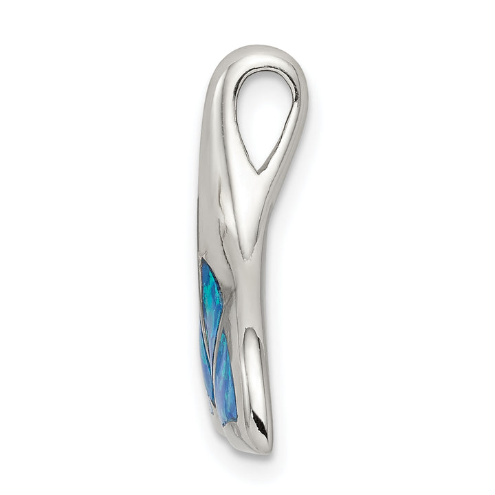 Sterling Silver Created Blue Opal Whale Tail Chain Slide