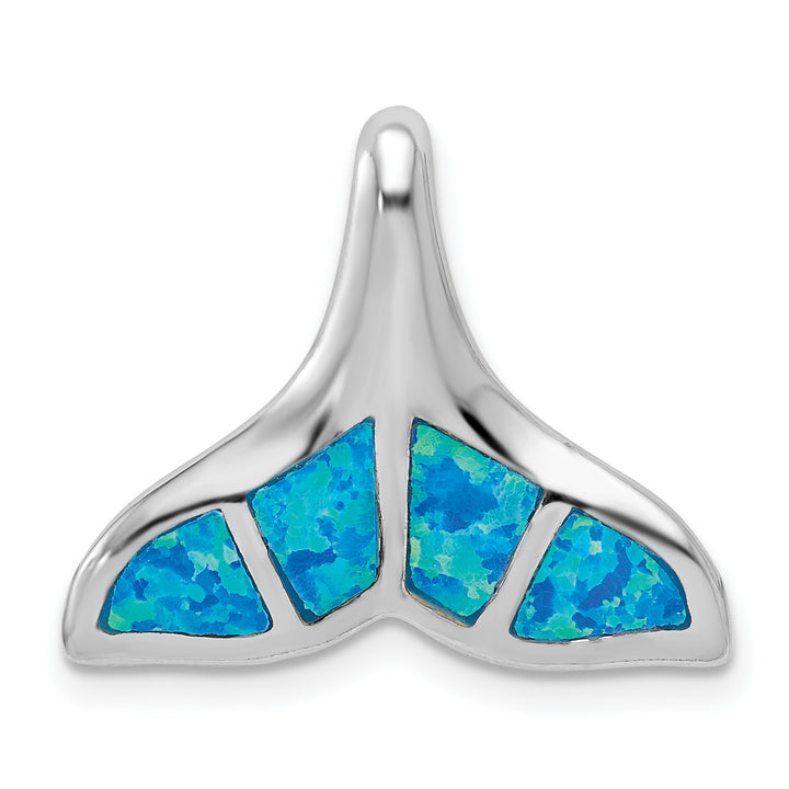 Sterling Silver Created Blue Opal Whale Tail Chain Slide