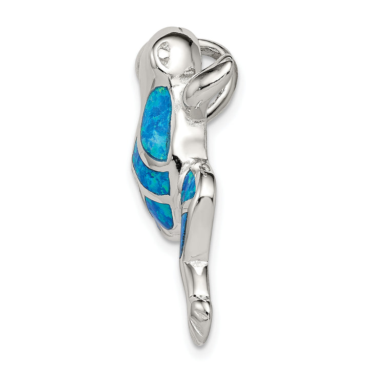 Sterling Silver Created Blue Opal Inlay Frog Slide