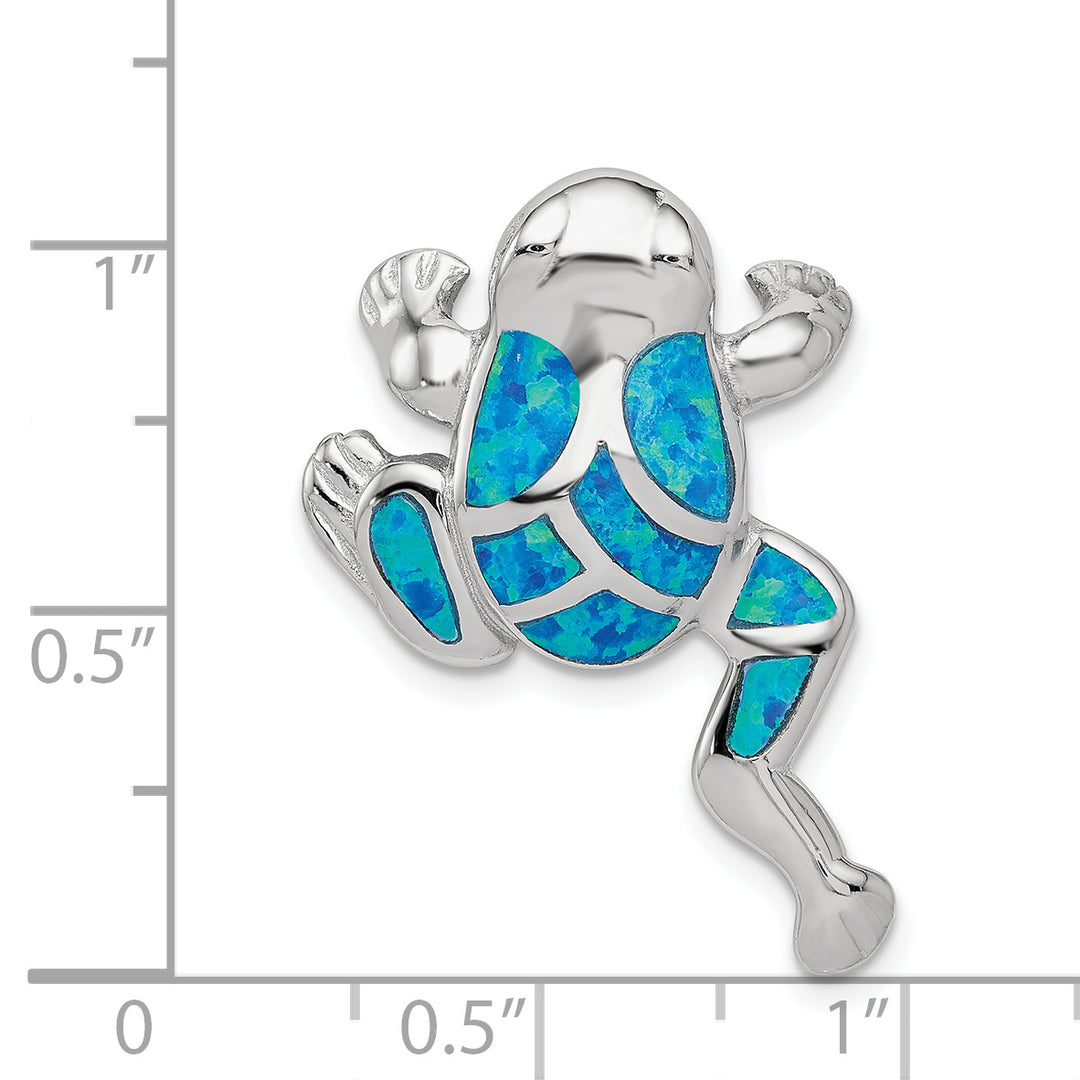 Sterling Silver Created Blue Opal Inlay Frog Slide