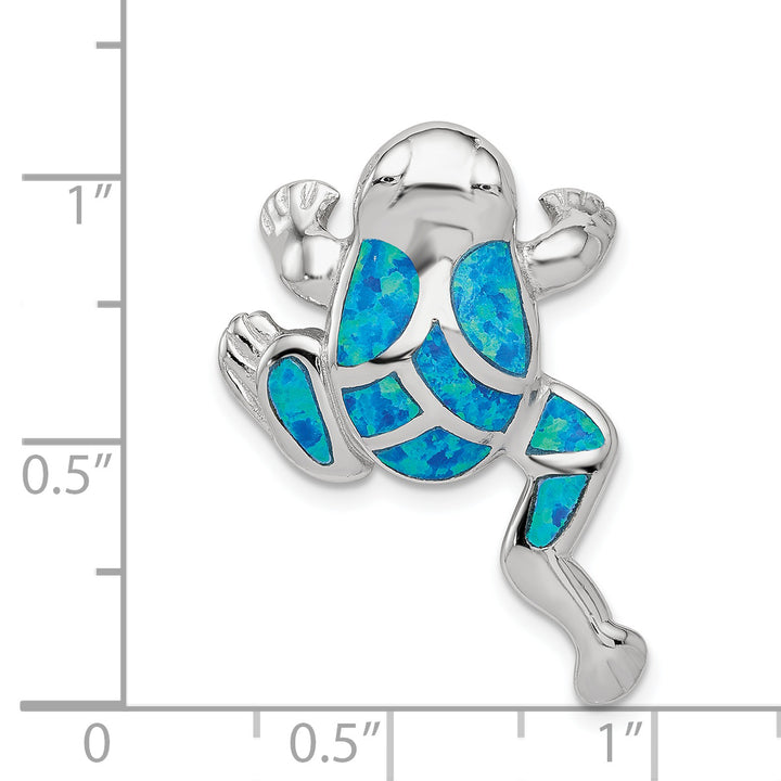 Sterling Silver Created Blue Opal Inlay Frog Slide
