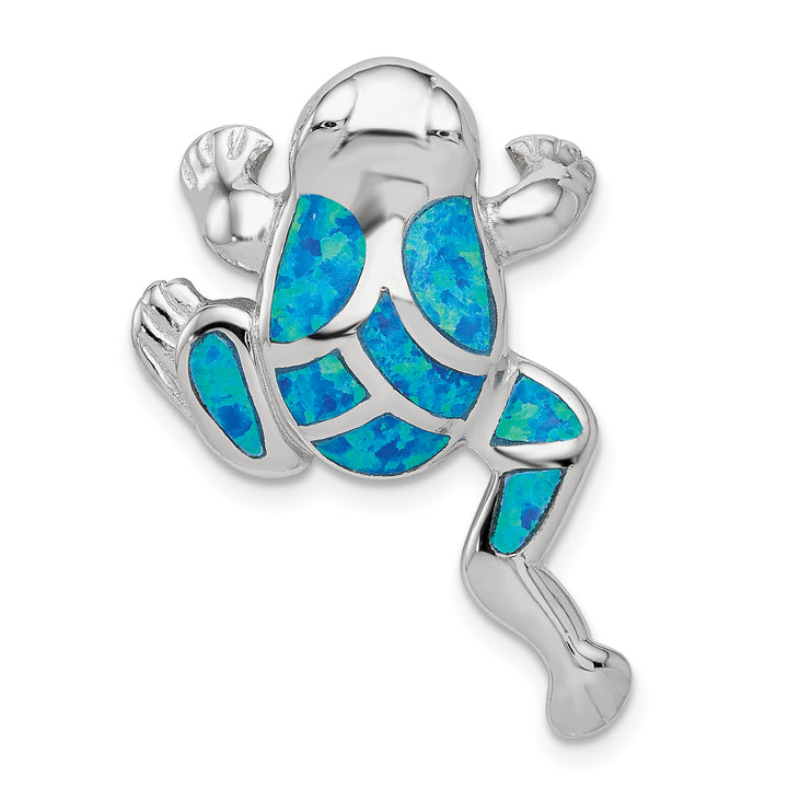 Sterling Silver Created Blue Opal Inlay Frog Slide