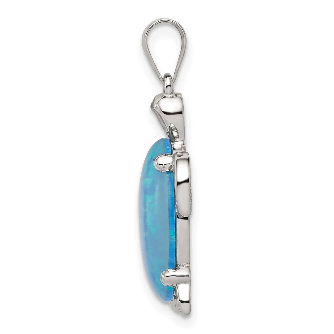 Sterling Silver Created Blue Opal Inlay Sea Turtle Pendant