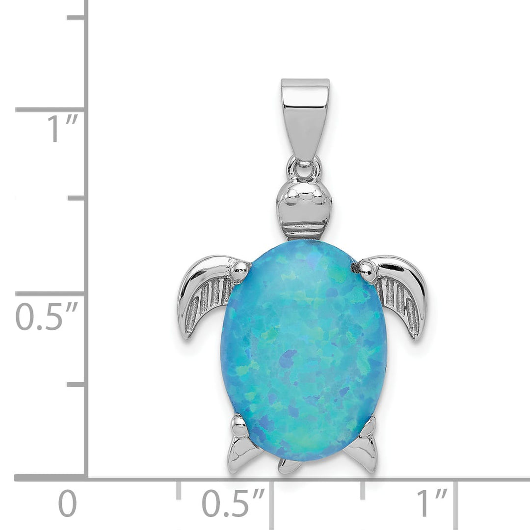 Sterling Silver Created Blue Opal Inlay Sea Turtle Pendant