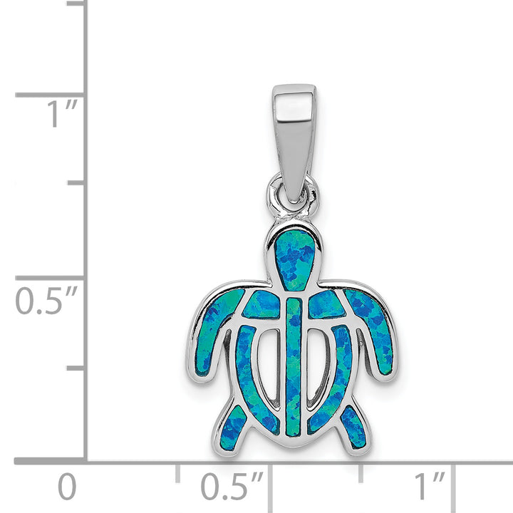 Sterling Silver Created Blue Opal Inlay Tortoise Pendant