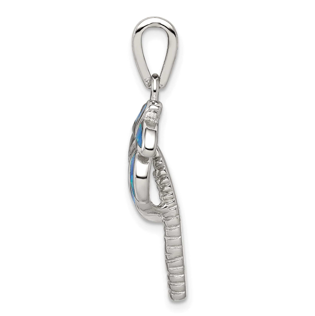 Sterling Silver Created Blue Opal Inlay Palm Tree Pendant