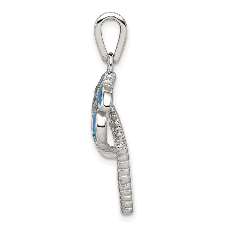 Sterling Silver Created Blue Opal Inlay Palm Tree Pendant