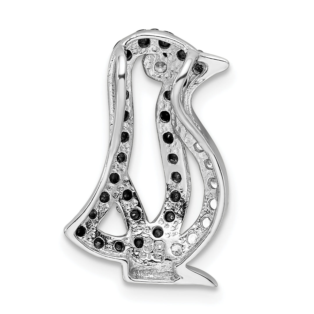 Sterling Silver Black and White CZ Penguin Chain Slide