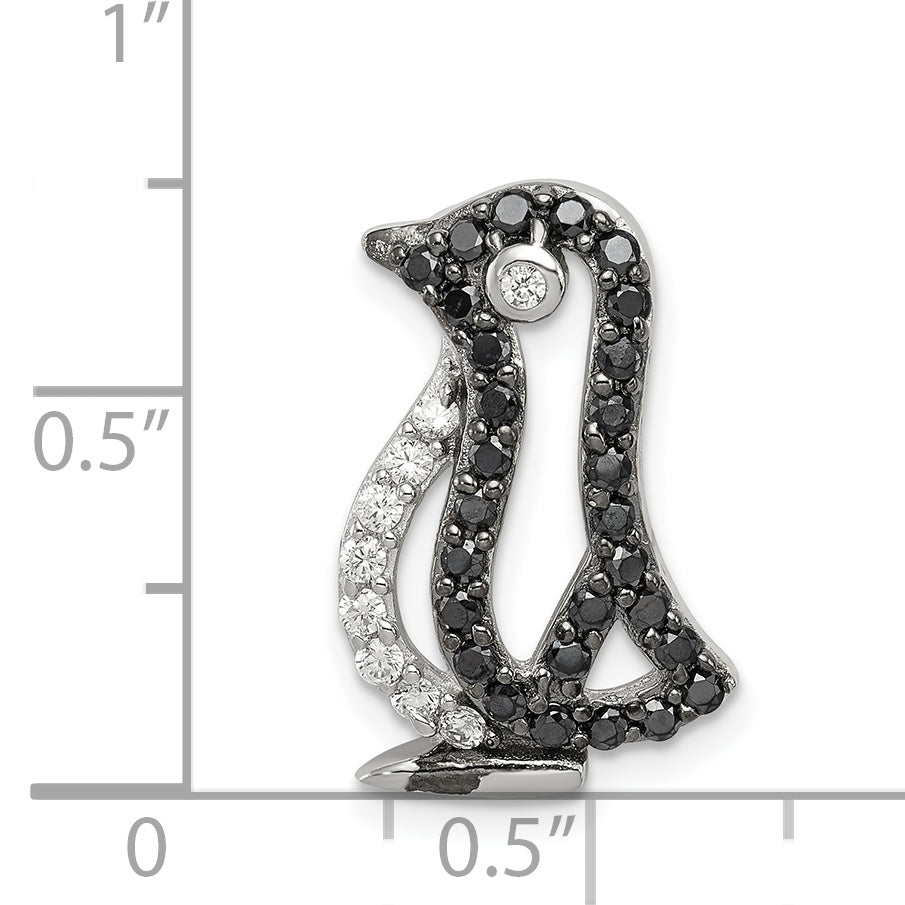 Sterling Silver Black and White CZ Penguin Chain Slide