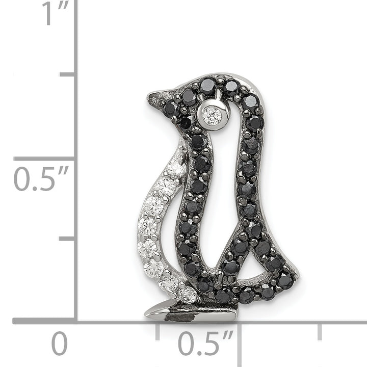 Sterling Silver Black and White CZ Penguin Chain Slide