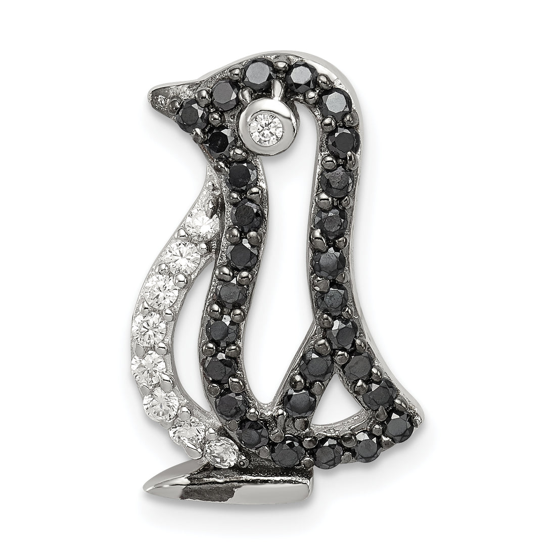 Sterling Silver Black and White CZ Penguin Chain Slide