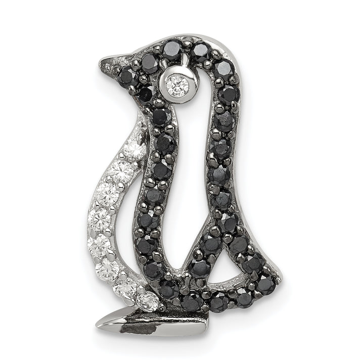 Sterling Silver Black and White CZ Penguin Chain Slide