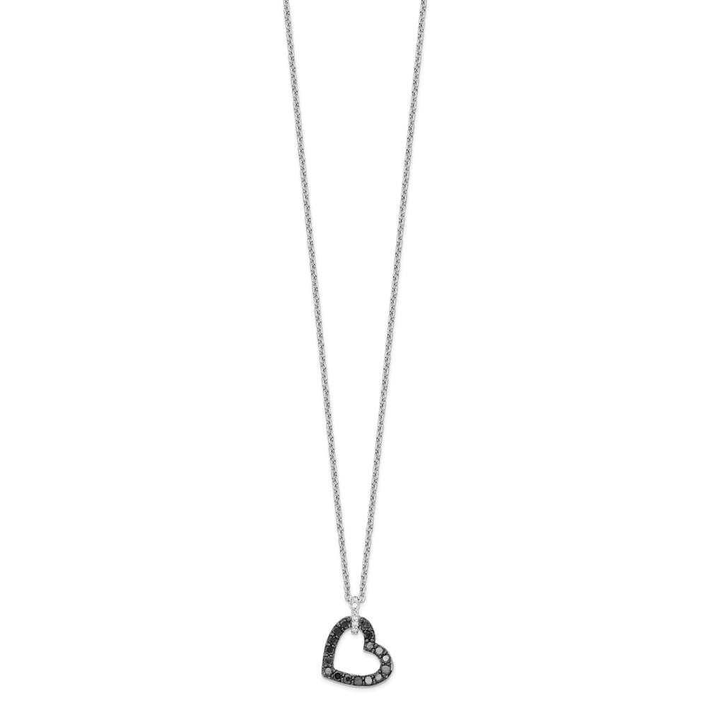 Sterling Silver Night Black and White Diamond Heart 18 inch Necklace