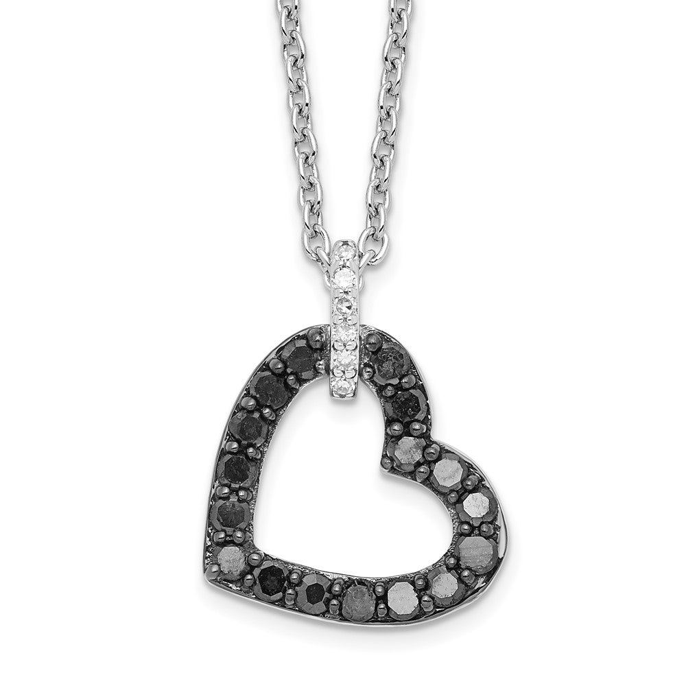 Sterling Silver Night Black and White Diamond Heart 18 inch Necklace