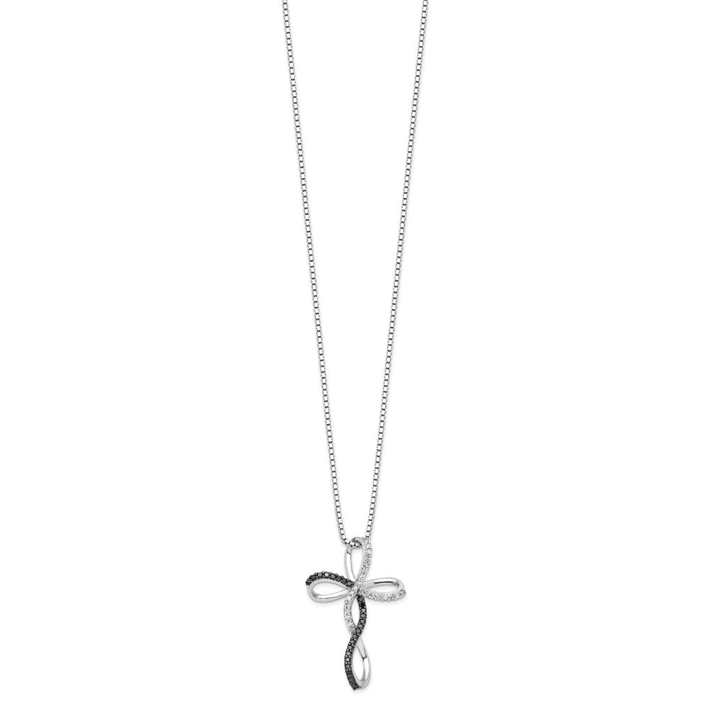 Sterling Silver Diamond Cross 24 Stone Box Chain 18 inch Necklace