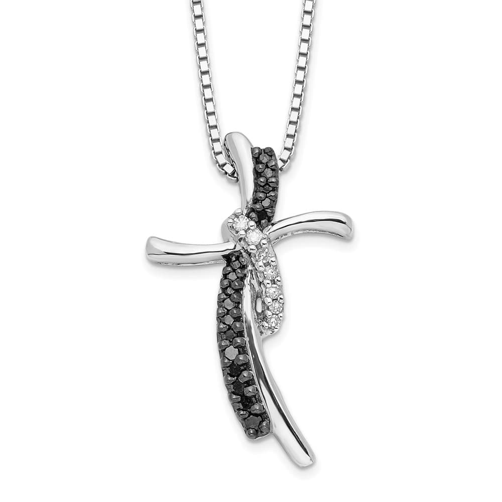 Sterling Silver White Diamond Cross 3 Stone Box Chain 18 inch Necklace