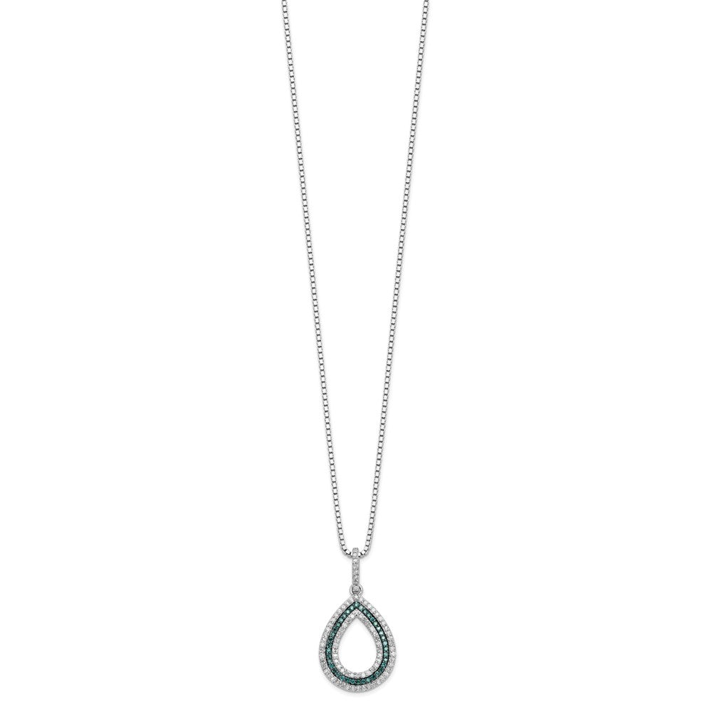 Sterling Silver Night Blue and White Diamond Teardrop 18 inch Necklace