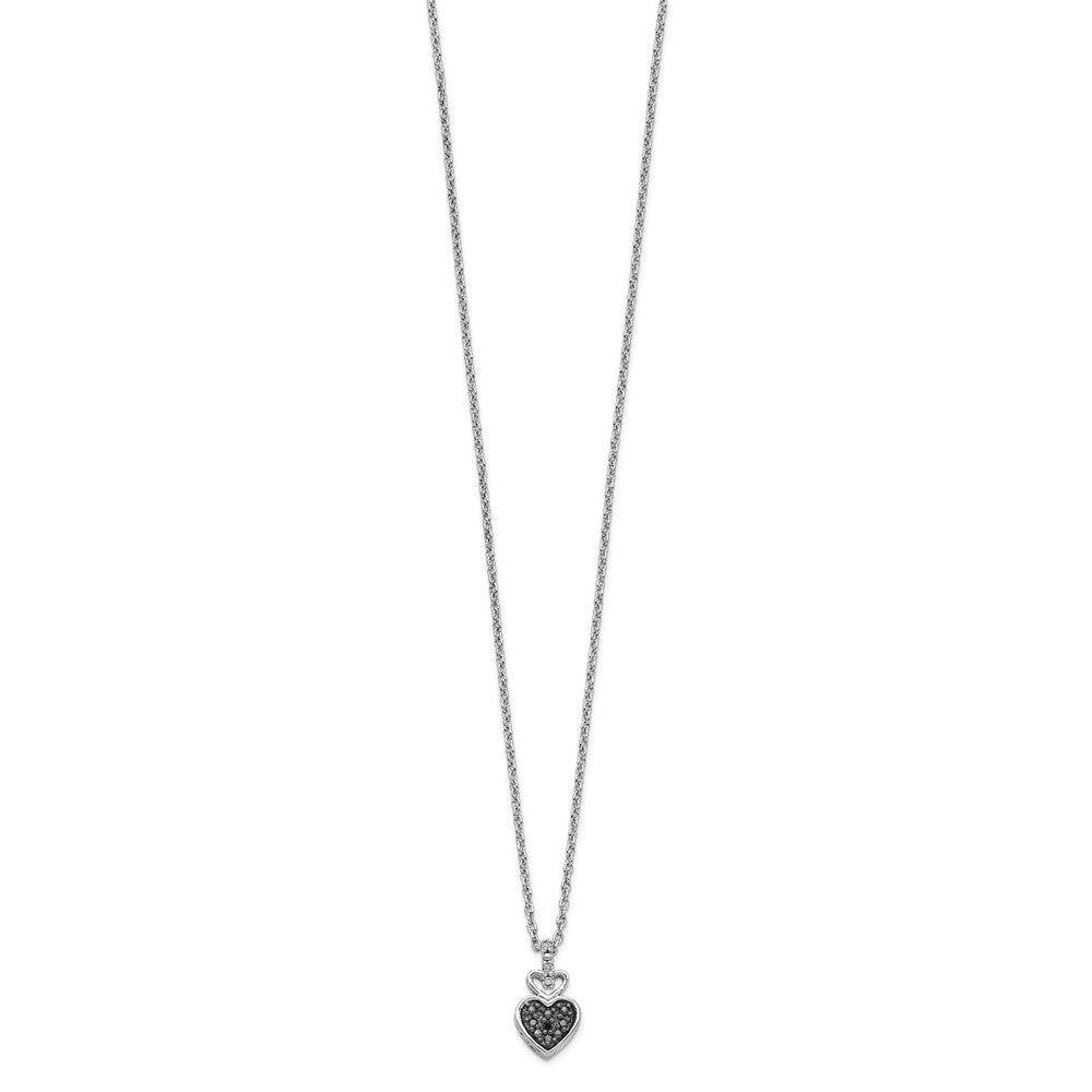 Sterling Silver Diamond Heart 2 Stone Cable Chain 18 inch Necklace