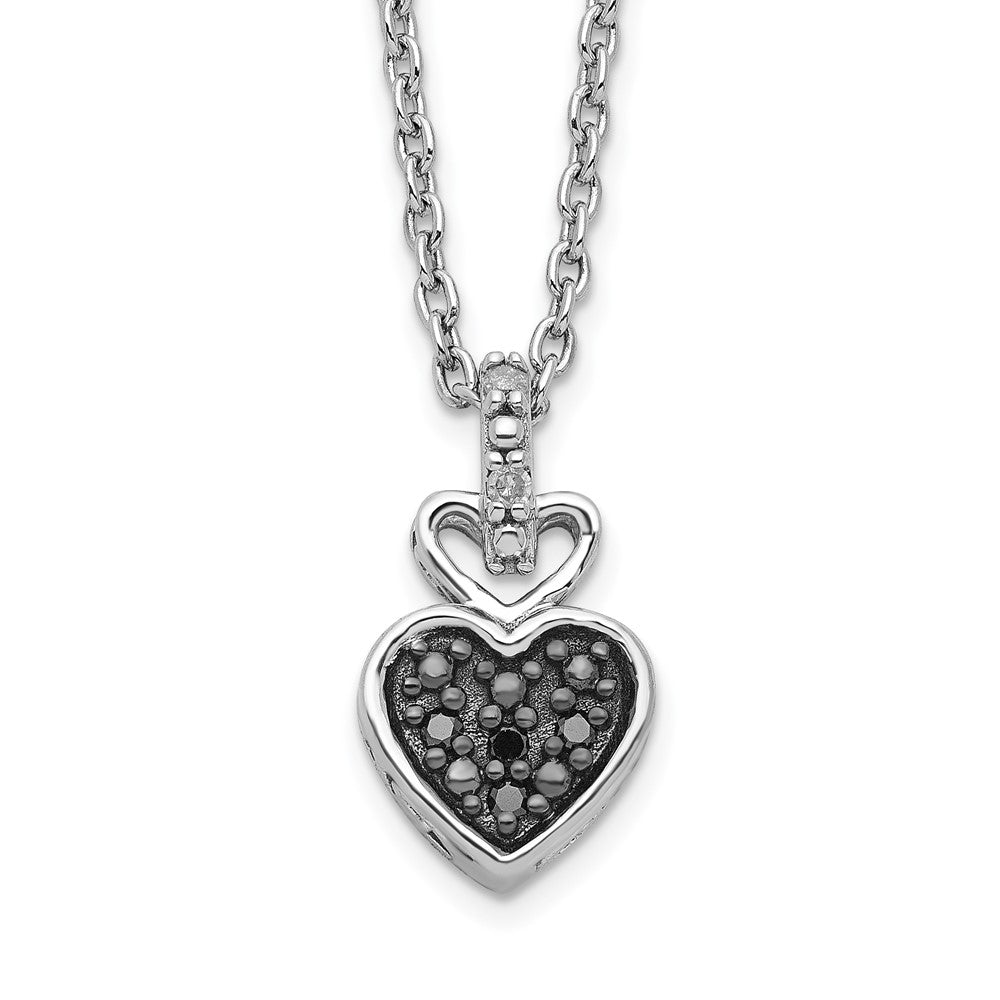 Sterling Silver Diamond Heart 2 Stone Cable Chain 18 inch Necklace