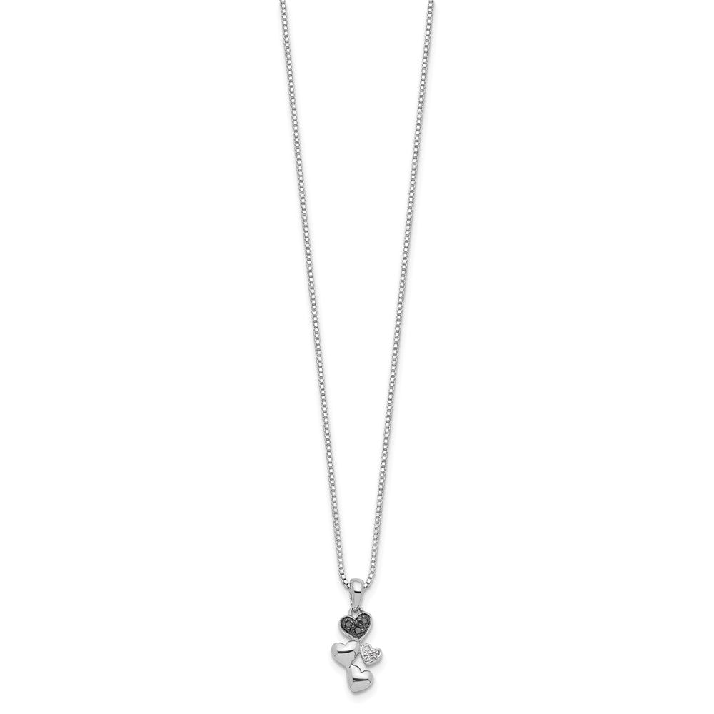 Sterling Silver Black Diamond Heart 3 Stone Box Chain 18 inch Necklace