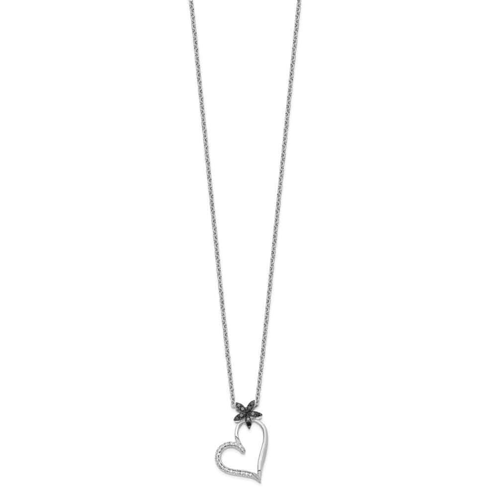 Sterling Silver White Diamond Heart with Flower 18 inch Necklace