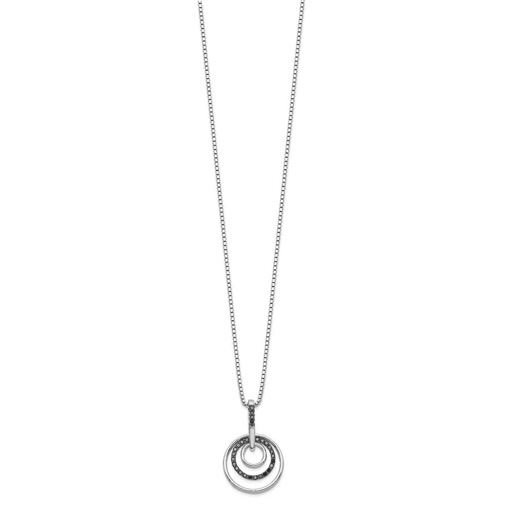 Sterling Silver White Night Black Diamond Circle 18 inch Necklace
