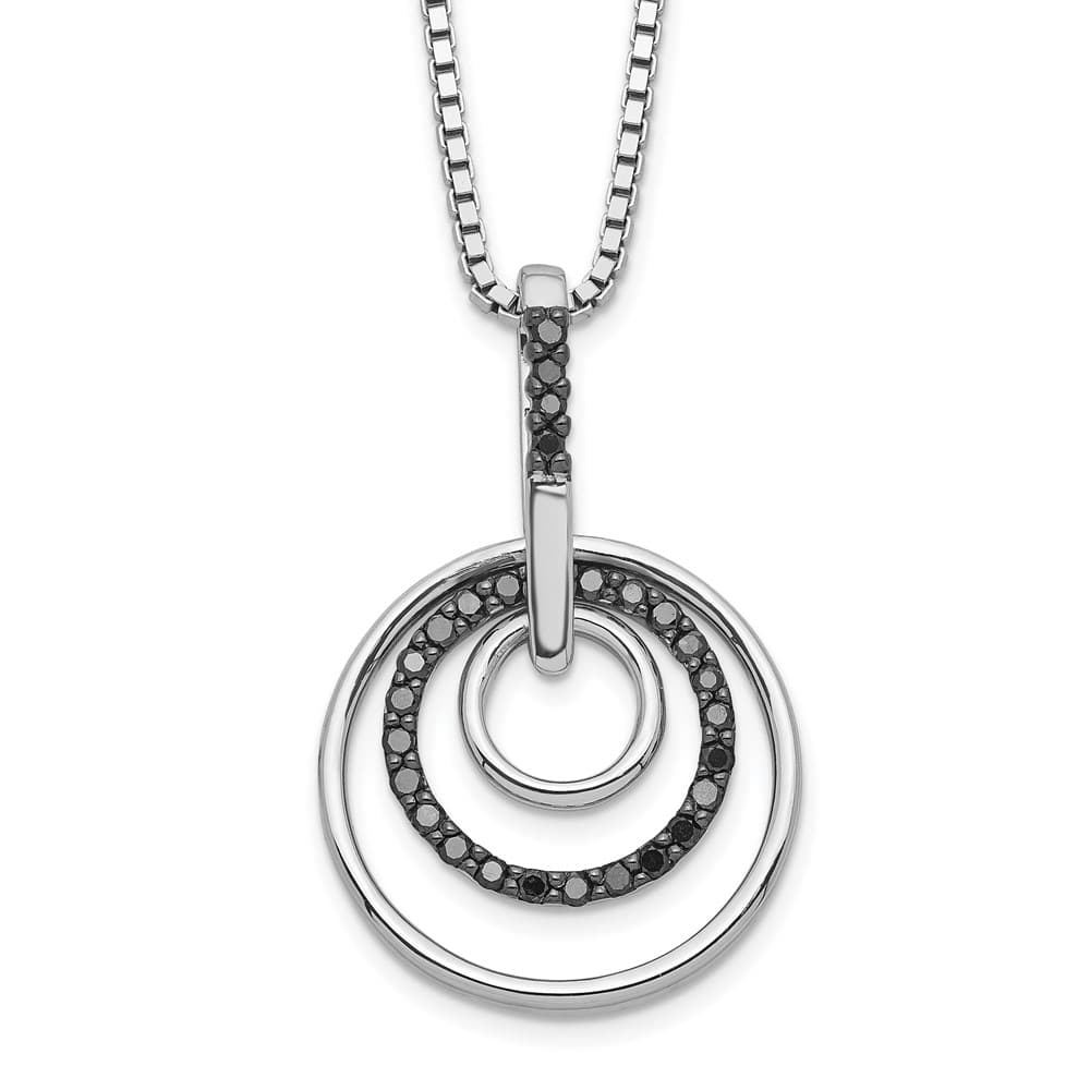 Sterling Silver White Night Black Diamond Circle 18 inch Necklace