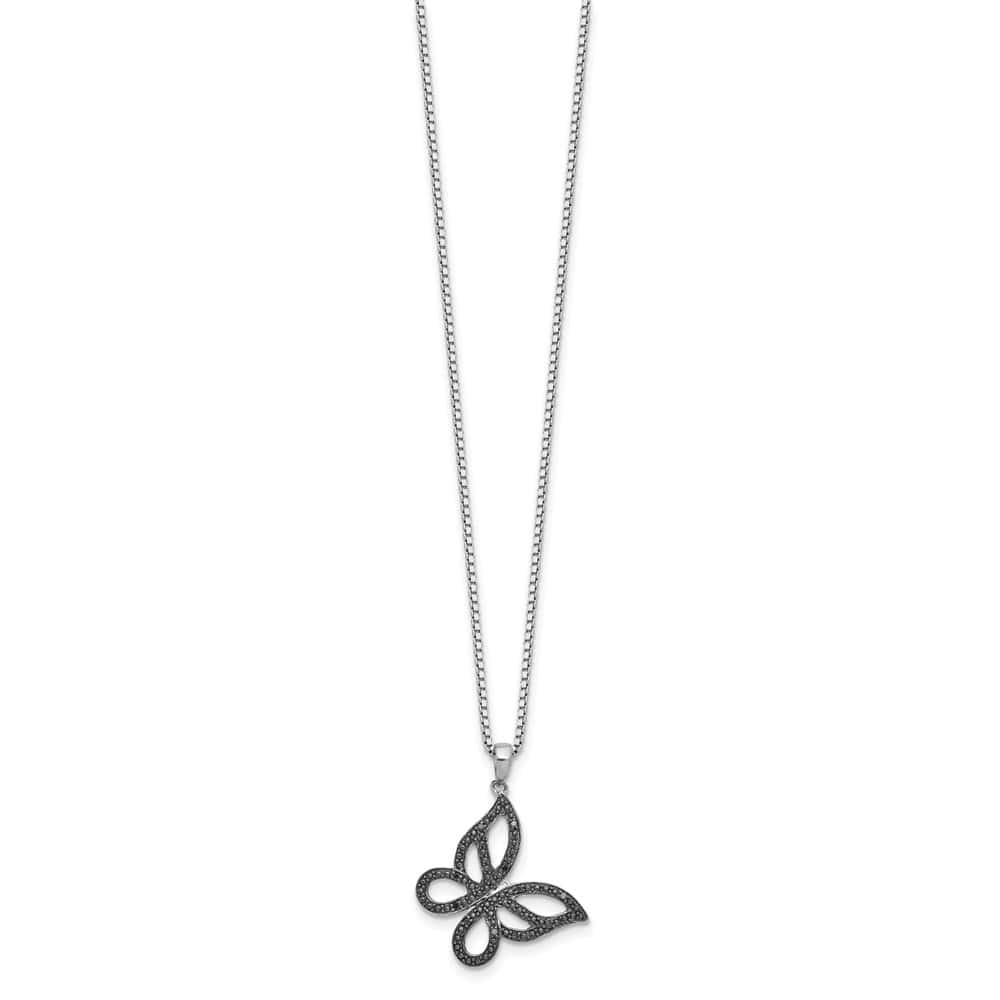 Sterling Silver White Night Black Diamond Butterfly 18 inch Necklace