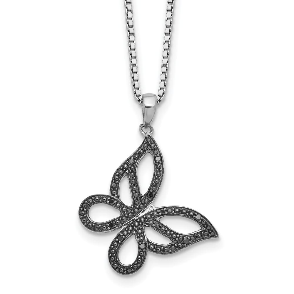 Sterling Silver White Night Black Diamond Butterfly 18 inch Necklace