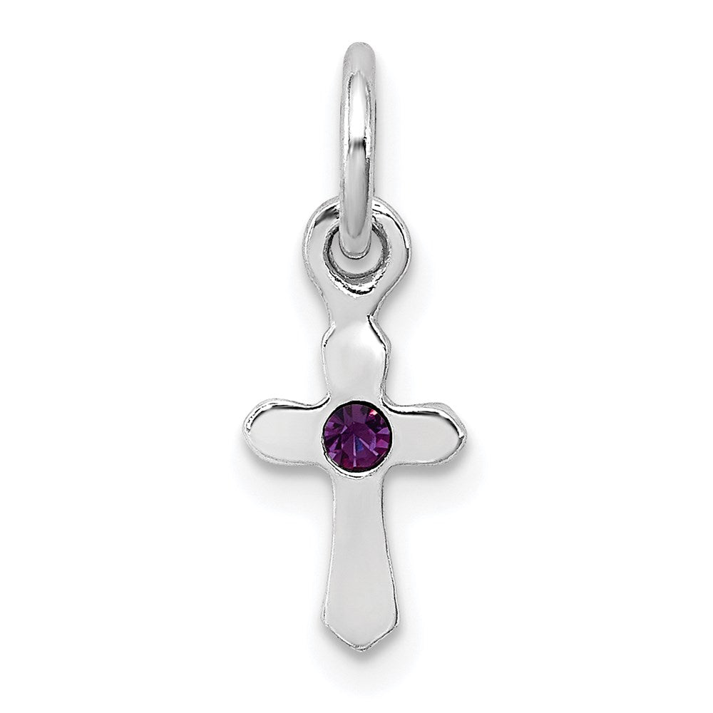 Sterling Silver February Purple Crystal Cross Petite Pendant