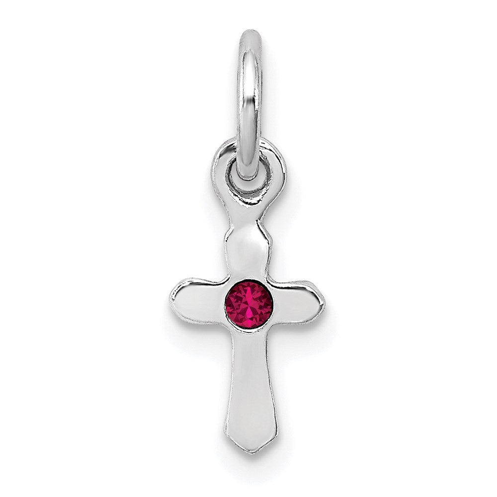 Sterling Silver July Red Crystal Cross Petite Pendant