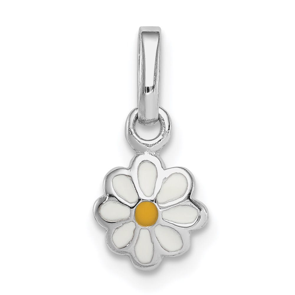 Sterling Silver White & Yellow Enameled Daisy Petite Pendant